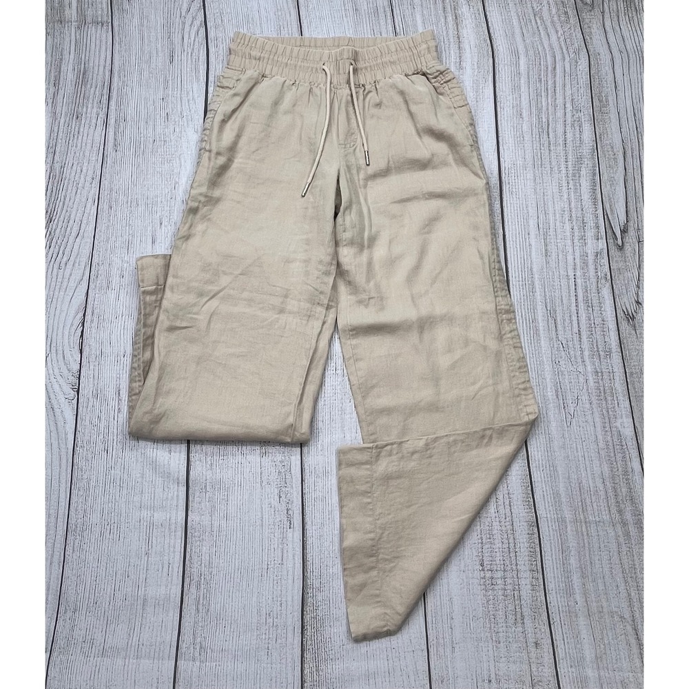 Quince Womens 100% European Linen Wide Leg Pants Beige Sand Size M Drawstring